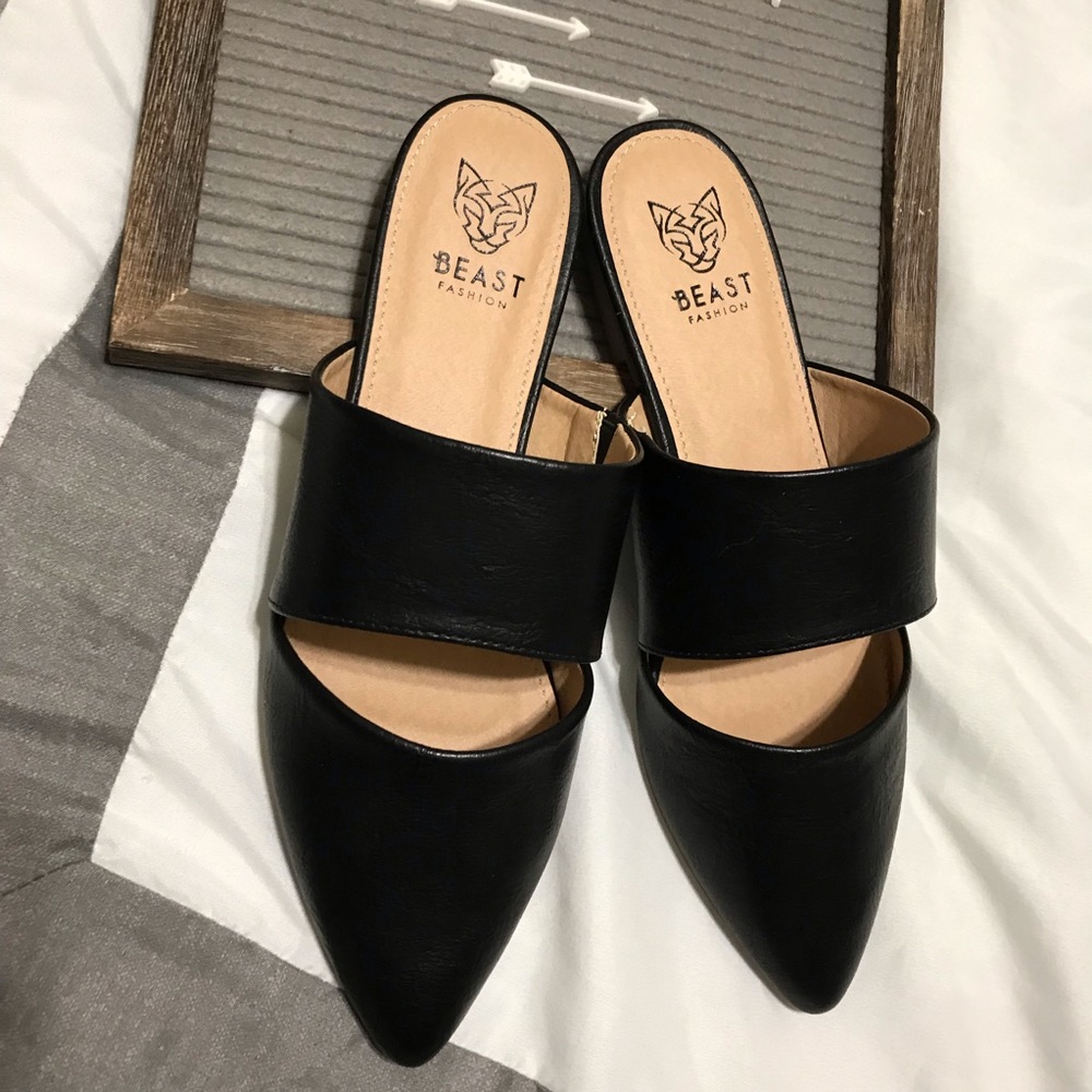 Black Mules Pointed Flats Sandals LAst 1 Size 8 - Picture 4 of 8
